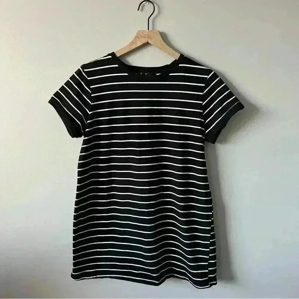 Lulus cafe Society Navy Blue Striped Shirt Dress fall comfy stretch knit